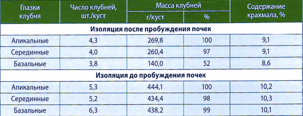 Таблица 3. Продуктив­ность растений, полученных из отдельных глазков клубня